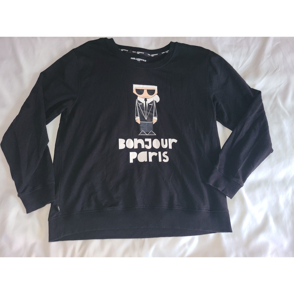 Karl Lagerfeld Paris Womens Bonjour Paris Graphic Sweatshirt Black Large Modal‎